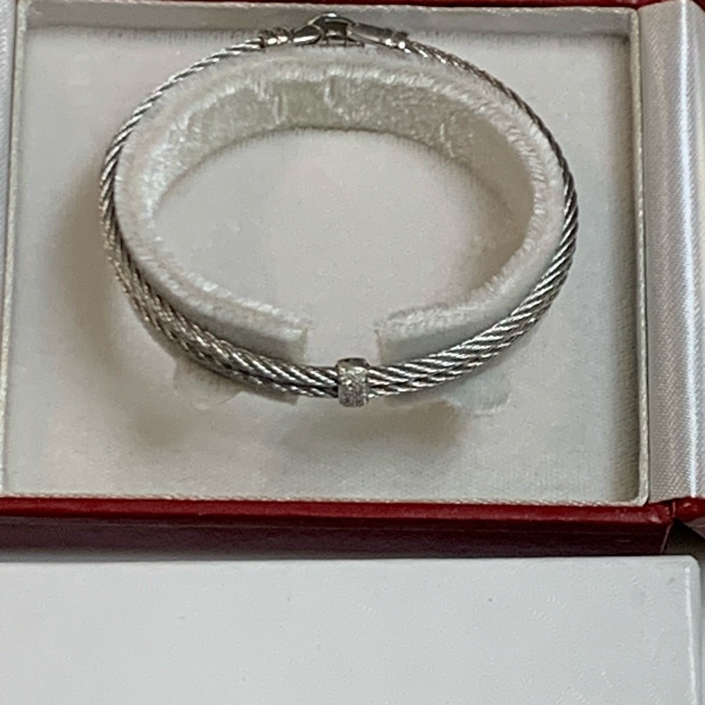 ALOR 18k White Gold & Stainless Steel Bracelet With Diamonds - Picture 2 of 6
